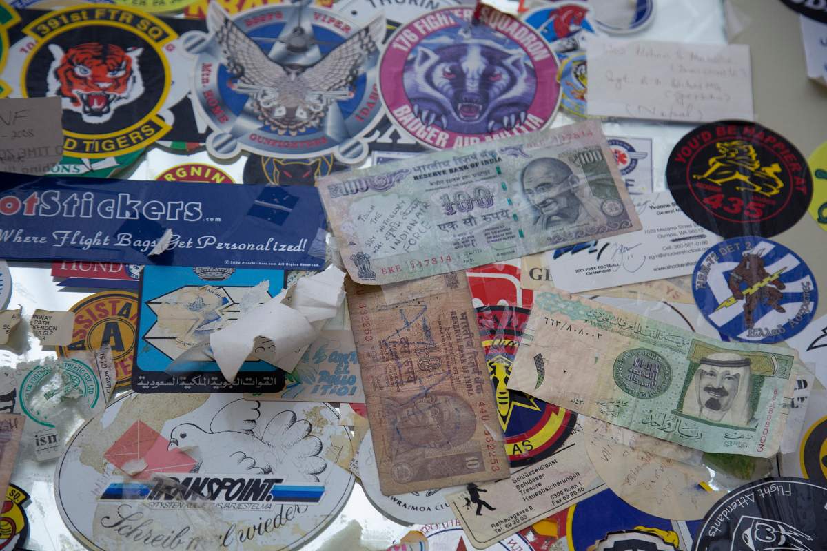 Mementos travellers have left at the bar are visible in the International Departure Lounge of Gander International Aiport, in Gander, N.L. on Friday, Nov.15, 2019.