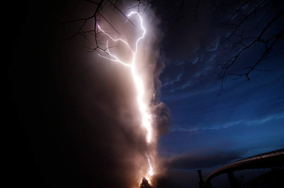 Taal Volcano erupts, sending bolts of lightning into the sky on Jan. 12, 2020, in Tagaytay, Cavite province, outside Manila, Philippines.