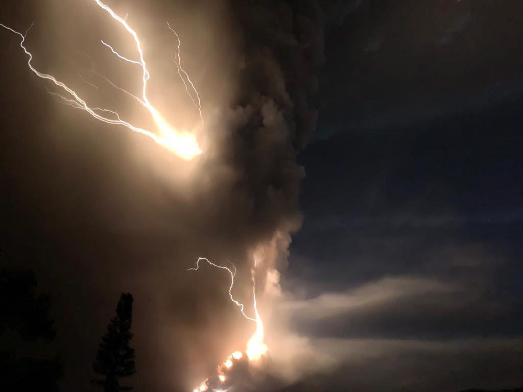 Lightning flashes as Taal Volcano erupts on Jan. 12, 2020, in Tagaytay, Cavite province, outside Manila, Philippines.