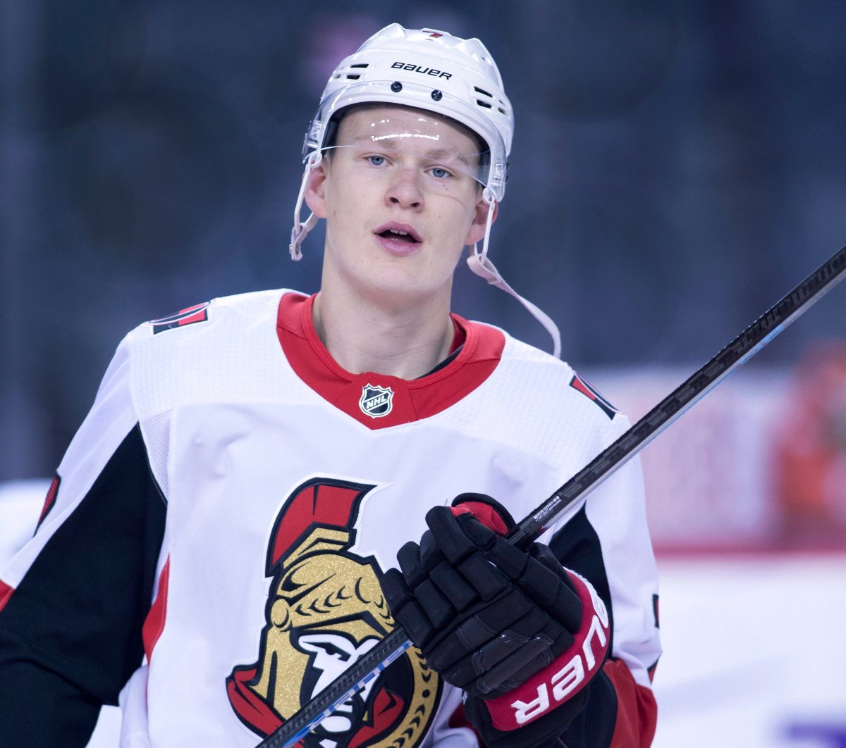 NHL profile photo on Ottawa Senators player Brady Tkachuk during a game against the Calgary Flames in Calgary, Alta. on Sat., Nov. 30, 2019. 
