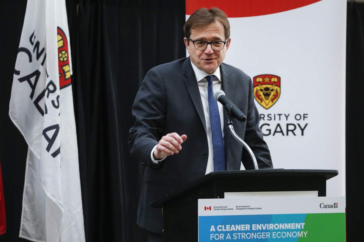Federal Environment Minister Jonathan Wilkinson announces funding for climate action at the University of Calgary in Calgary, Alta., Tuesday, Dec. 17, 2019. Wilkinson says cabinet's decision on a massive new oilsands mine in Alberta will take into consideration what the province is doing to help Canada meet its climate goals. 