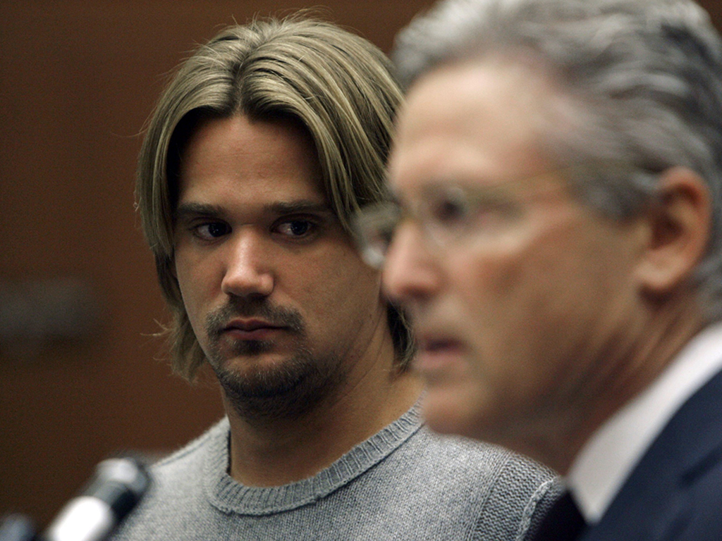 (L-R) Sean Stewart, son of Rod Stewart, and his attorney Dana Cole appear in Los Angeles County Superior Court on Tuesday, July 3, 2007.