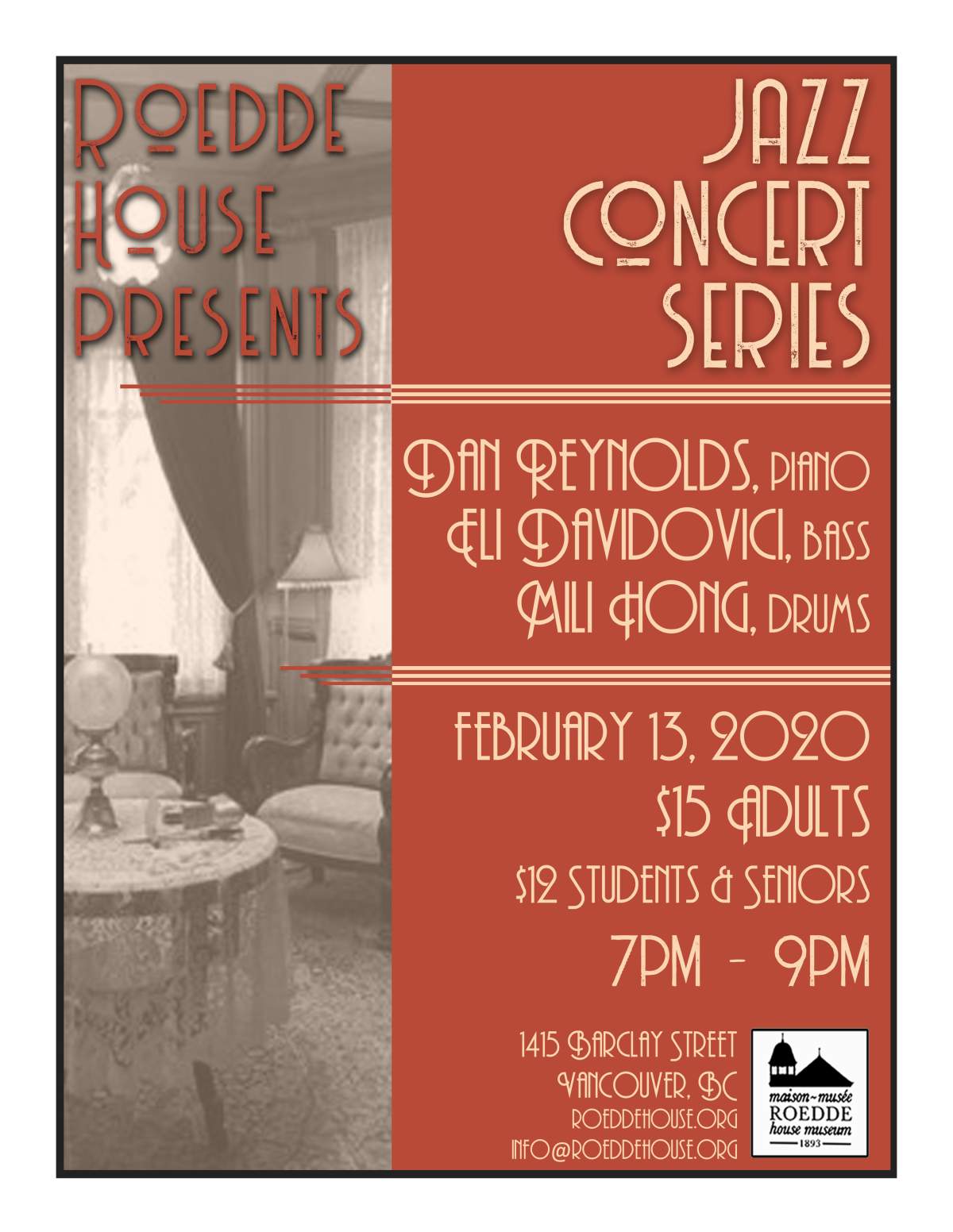 Roedde House Jazz Series Presents: Dan Reynolds, Eli Davidovici and Mili Hong - image
