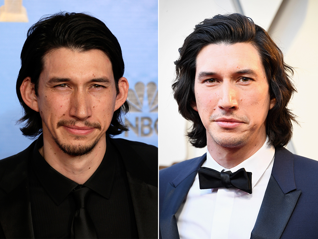 (L-R): Adam Driver at the 70th Annual Golden Globes Awards in January 2013 and at the 91st Annual Academy Awards in February 2019 (Photo by Steve Granitz/WireImage/ Getty Images)