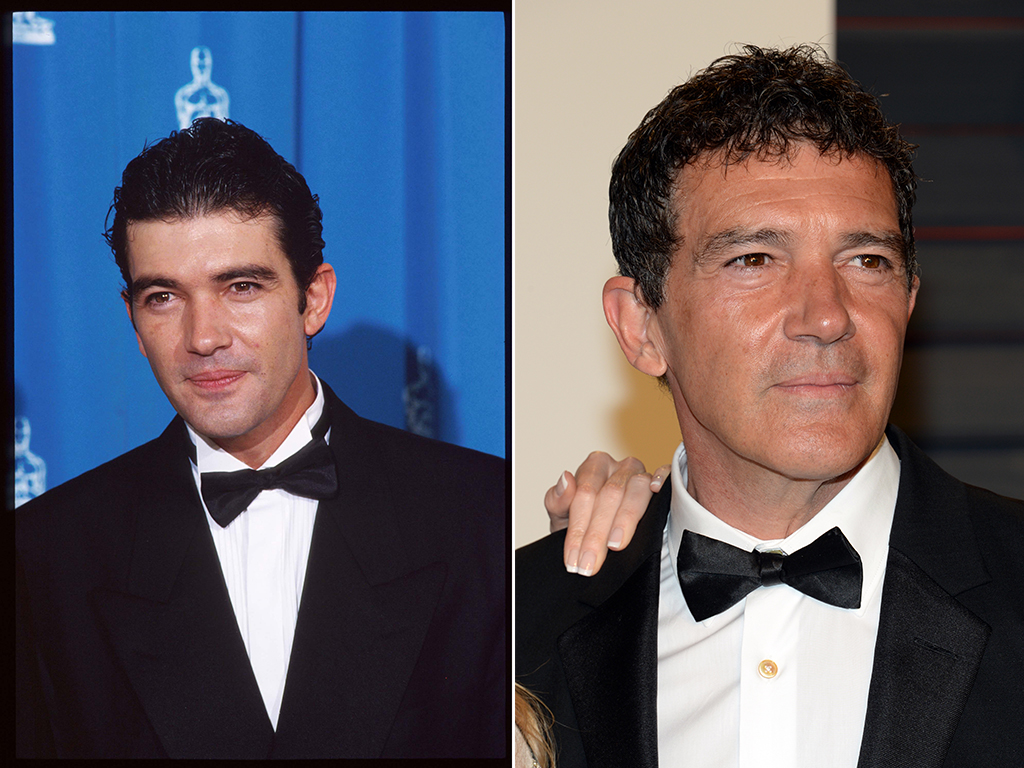 (L-R): Antonio Banderas attends the 64th annual Academy Awards in March 1992 and arriving at the Vanity Fair Party following the 88th Academy Awards in February 2016. (Photo by John Barr/Liaison/Getty Images)