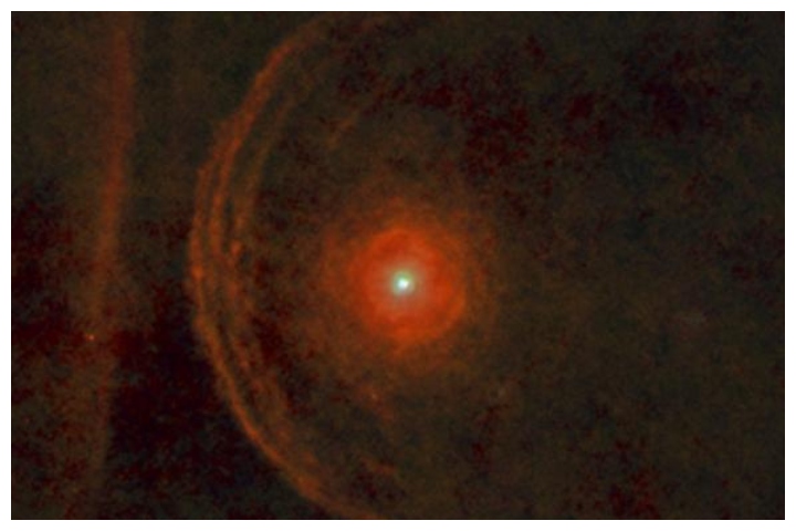 The red supergiant star Betelgeuse is seen here in a new view from the Herschel Space Observatory.