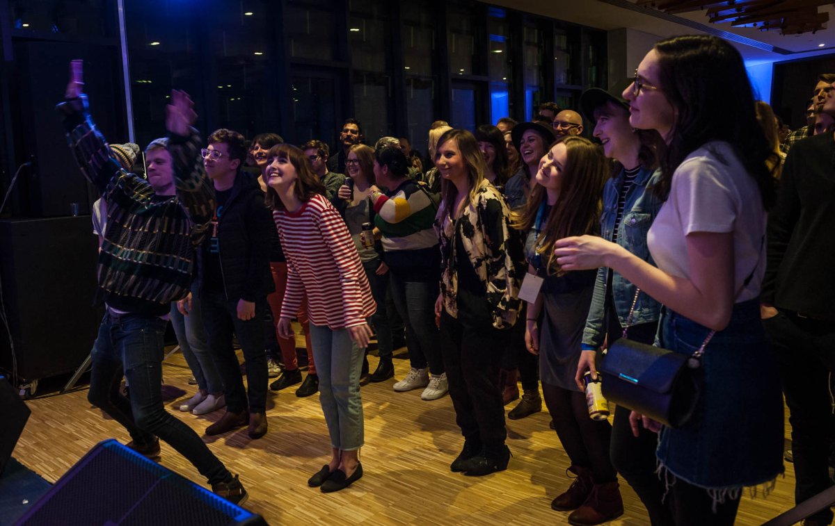 Festival-goers seen dancing at a performance at Festival Hall during the 2019 Block Heater music festival. 