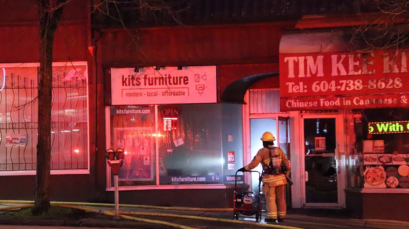 Vancouver fire crews at the scene of a fire at a Kitsilano furniture store on Jan. 4, 2020.