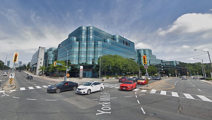 The intersection of Yonge Street and York Mills Road.