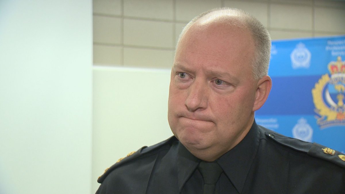 Regina Police Service Chief Evan to reporters Tuesday about the strain on the force's resources.