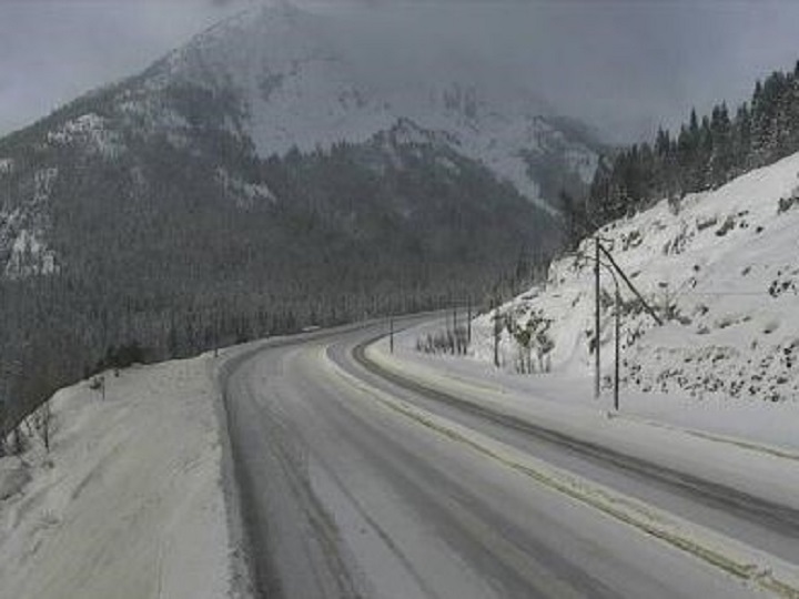 Road conditions at the Coquihalla Highway summit on Saturday morning. A freezing rain warning has been issued for the highway, from Hope to Merritt,.