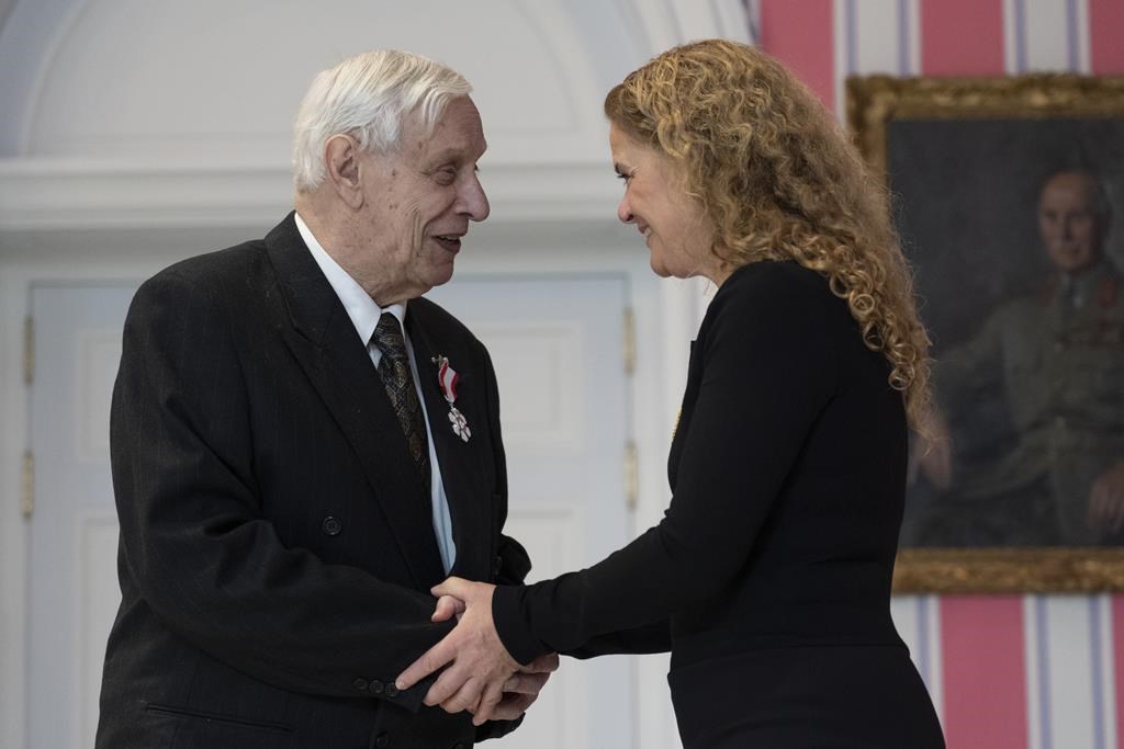Walter Learning, of Fredericton, N.B., is invested as a Member of the Order of Canada by Governor General Julie Payette during a ceremony at Rideau Hall in Ottawa on Thursday, November 21, 2019.