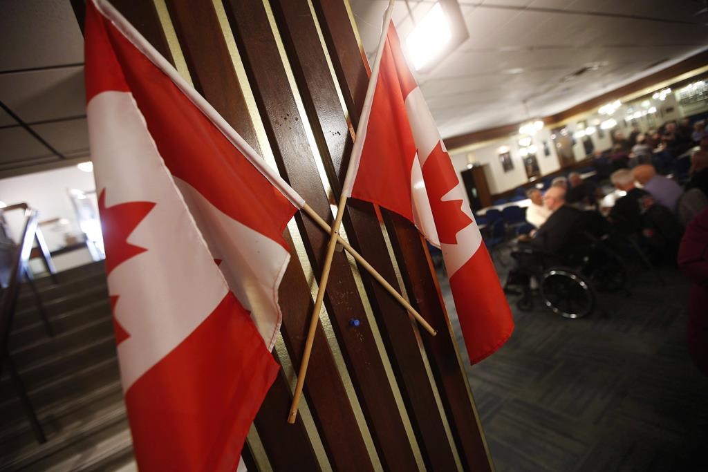 Canadian flags are displayed at The Royal Canadian Legion, St. James Branch No. 4 in Winnipeg, Thursday, November 8, 2018.