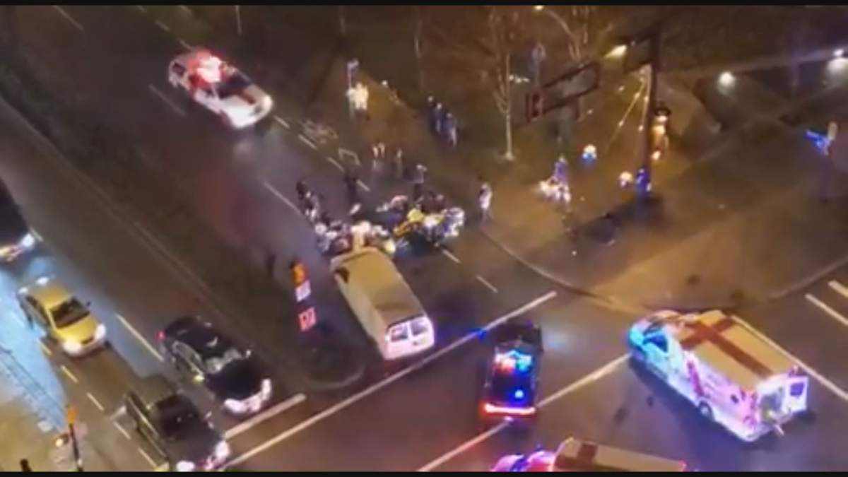 A view of the scene of a crash involving a van and two elderly pedestrians in downtown Vancouver on Jan. 19, 2020.
