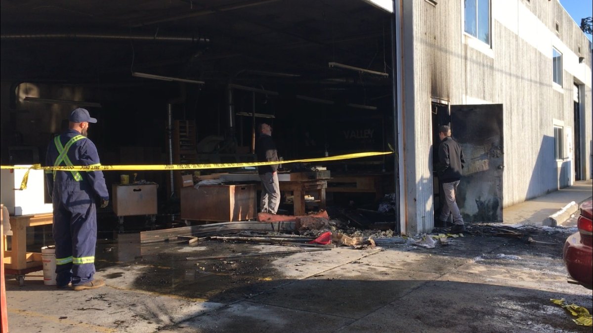 The aftermath of a fire early Thursday morning at a commercial property on Dease Road in Kelowna. 