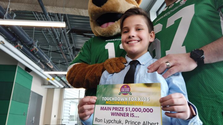 Cohyn Wells, 13, is all smiles after announcing the $1-million winner of the inaugural Touchdown for Kids Millionaire Lottery on Jan. 30, 2020.