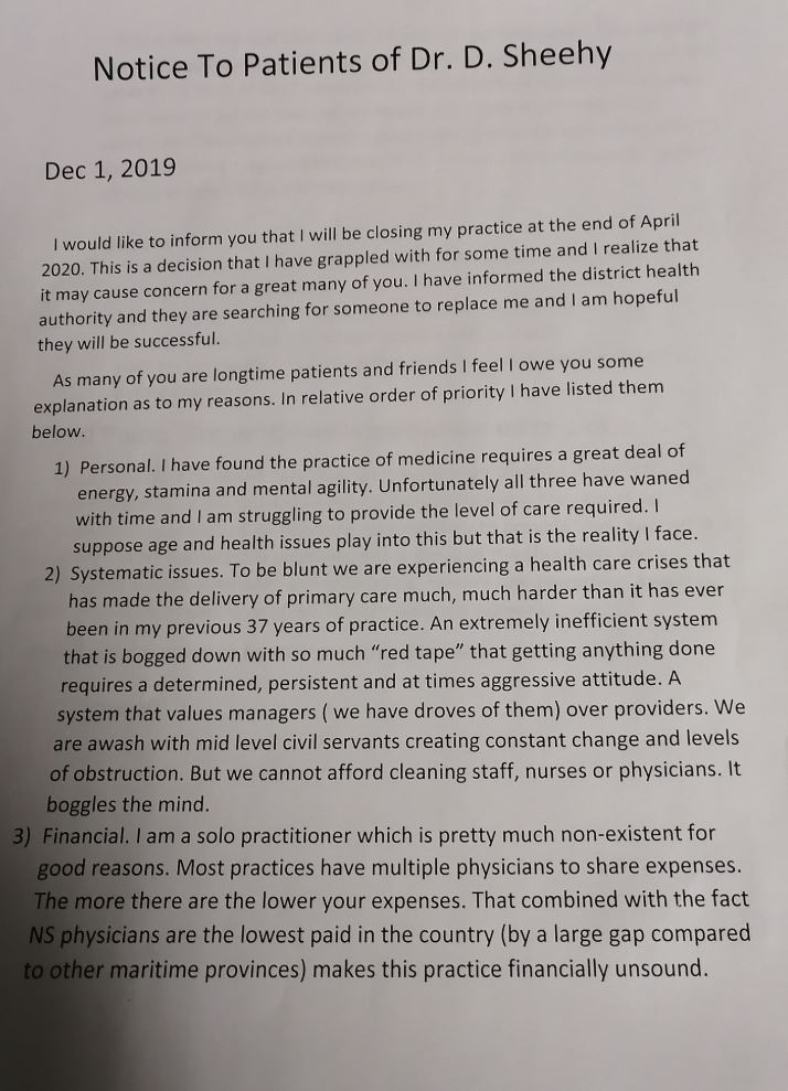 Dr. David Sheehy letter