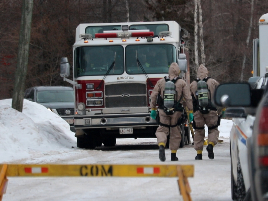 Emergency crews attend the scene of a suspected drug lab in Moncton on Wednesday, Jan. 29, 2020. 