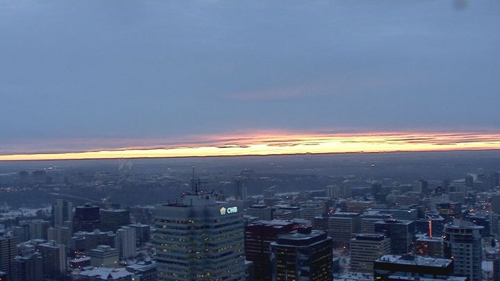 A photo of Edmonton's skyline at about 5 p.m. on Jan. 20, 2020.