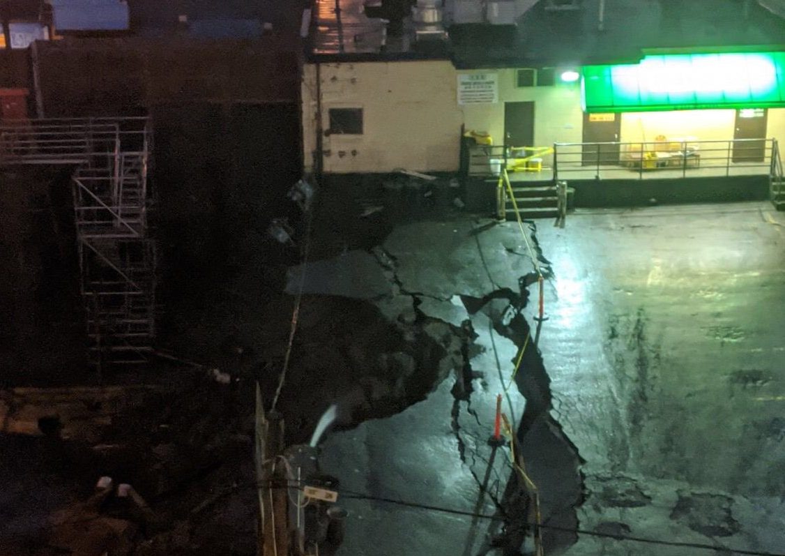 Pavement collapsed behind a Vancouver restaurant on Jan. 30, 2020.