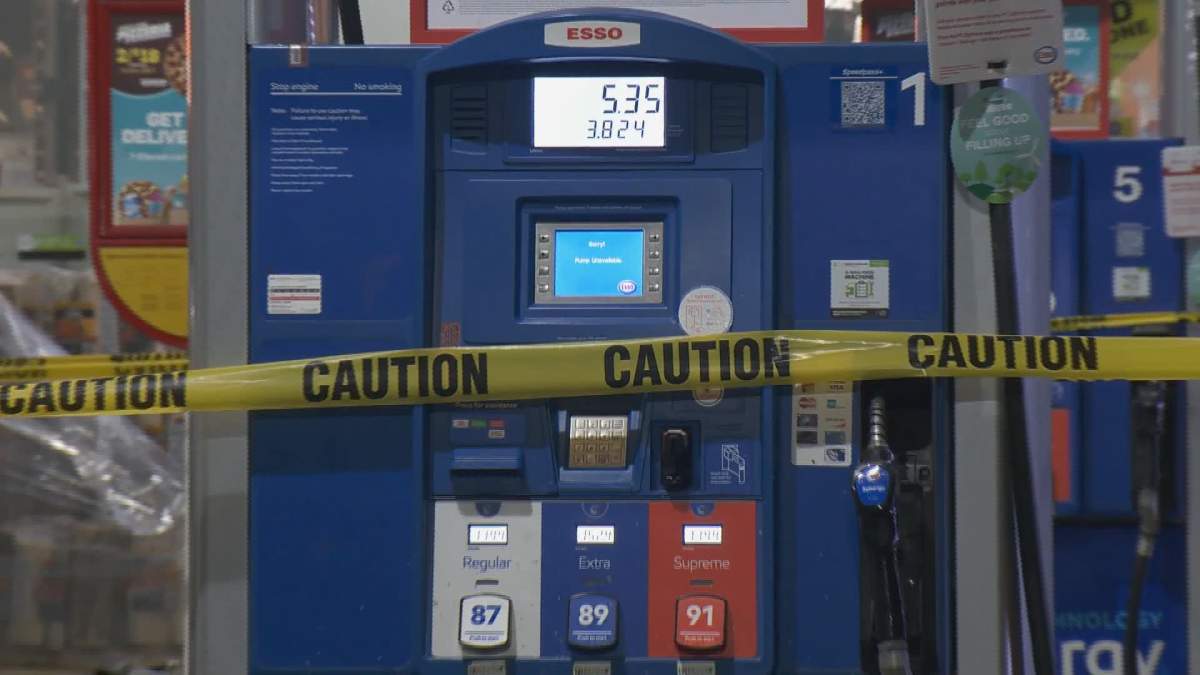 An Esso station in North Vancouver wrapped in yellow tape due to a shortage of gas on Jan. 17, 2020.