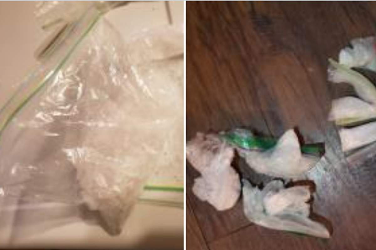 Police say they siezed purple fentanyl and methamphetamine during the raid.