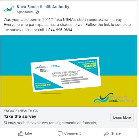 Facebook has reversed its decision to ban this advertisement from the Nova Scotia Health Authority