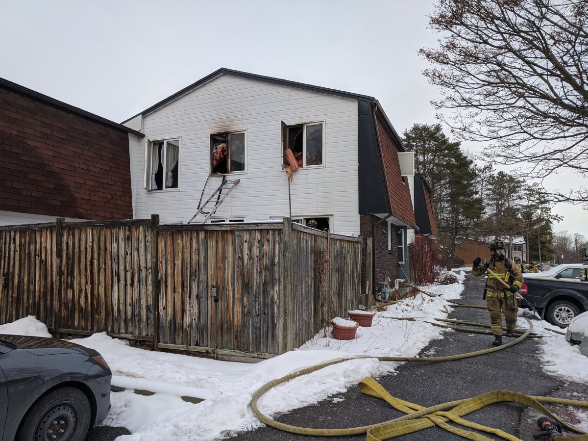 Ottawa Fire Services said two residents have been temporarily displaced from their town home in the city's south end after a fire in the dining room ripped through the ceiling.