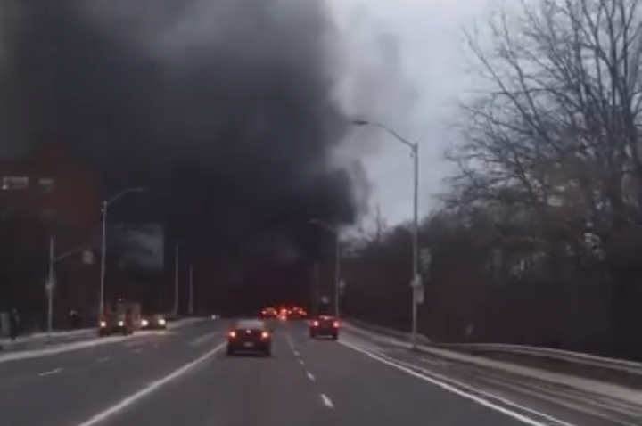 Images posted to social media showed thick black smoke rising from the fire on Sunday.