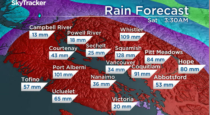 Estimated rainfall totals between Thursday night and early Saturday morning.