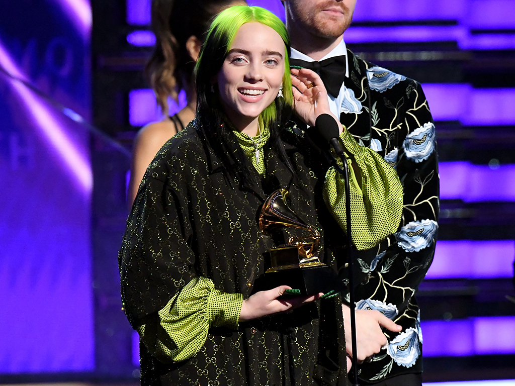 (L-R) Billie Eilish and Finneas O’Connell accept ‘Album of the Year’ for ‘When We All Fall Asleep, Where Do We Go?’ onstage during the 62nd annual Grammy Awards at Staples Center on Jan. 26, 2020 in Los Angeles.