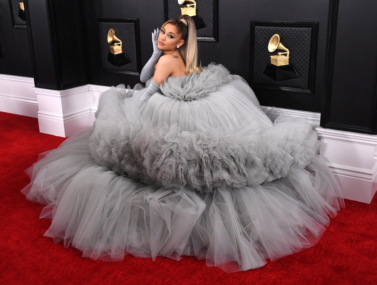 Ariana Grande arrives at the 62nd Annual Grammy Awards at the Staples Center on January 26, 2020 in Los Angeles, Calif.