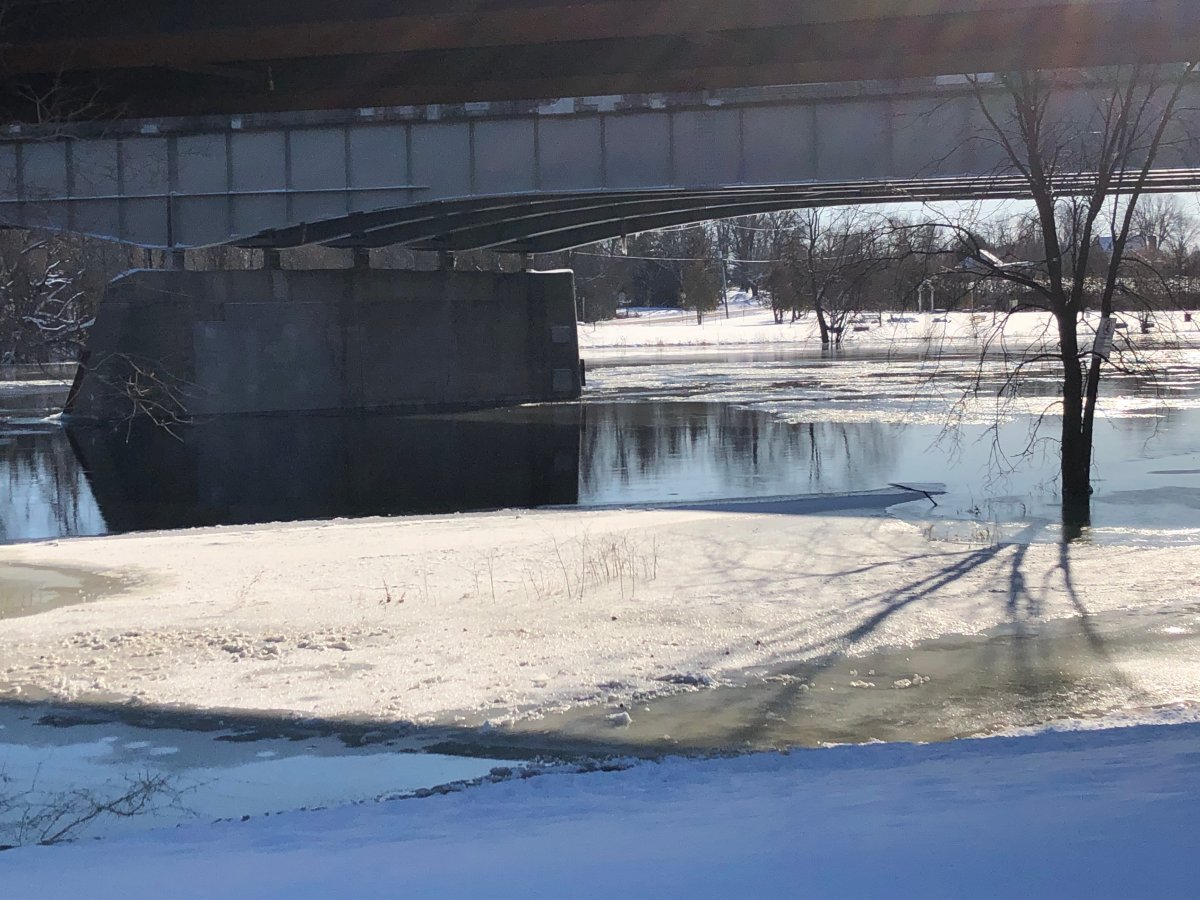 A flood warning has been issued for the Otonabee River, seen here on Monday, Jan. 20, 2020.