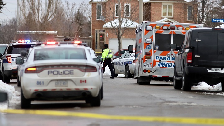 Peel police on the scene of a shooting in Mississauga Tuesday afternoon.