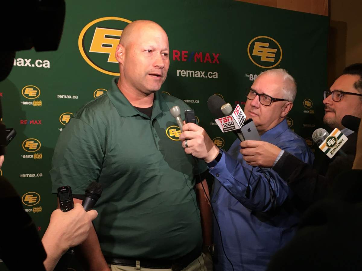 (FILE PHOTO FROM JANUARY 2020) New Edmonton Eskimos head coach Scott Milanovich speaks to the media after his new coaching staff was named.