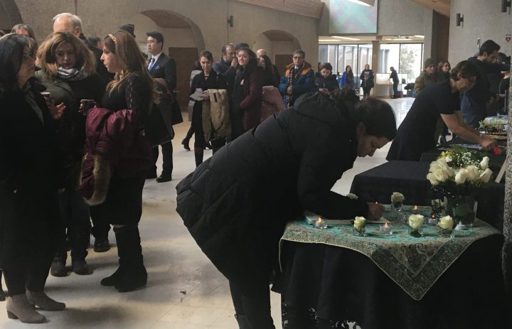 On Sunday, Jan. 12, 2020, dozens of people lined up to sign a book of condolences at Calgary's third memorial for Iran plane crash victims.
