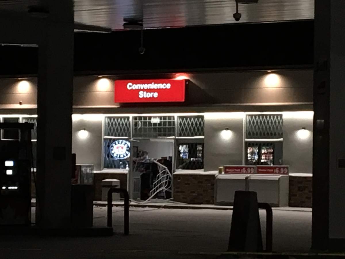 A police scene at a Petro Canada gas station on Highway 37 in Namao, Alta. in Sturgeon County on Monday, Jan. 13, 2020.