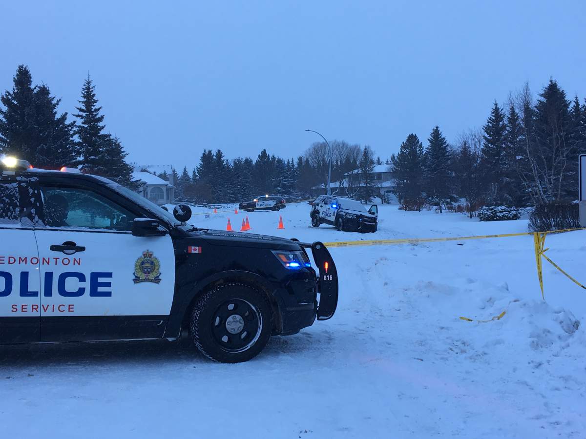 A police scene north of Edmonton, near Sturgeon Road and Essex Point, in Sturgeon County on Monday, Jan. 13, 2020.