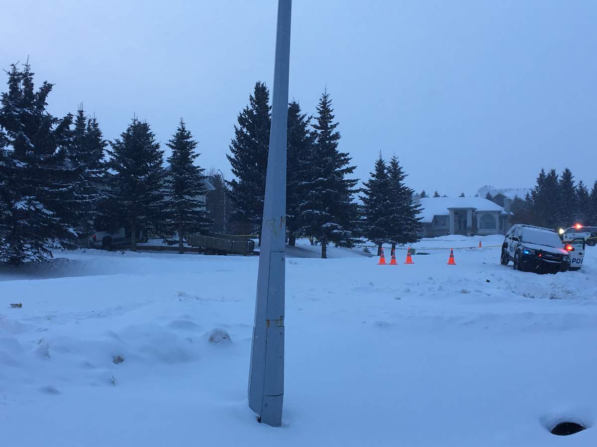A police scene north of Edmonton, near Sturgeon Road and Essex Point, in Sturgeon County on Monday, Jan. 13, 2020.