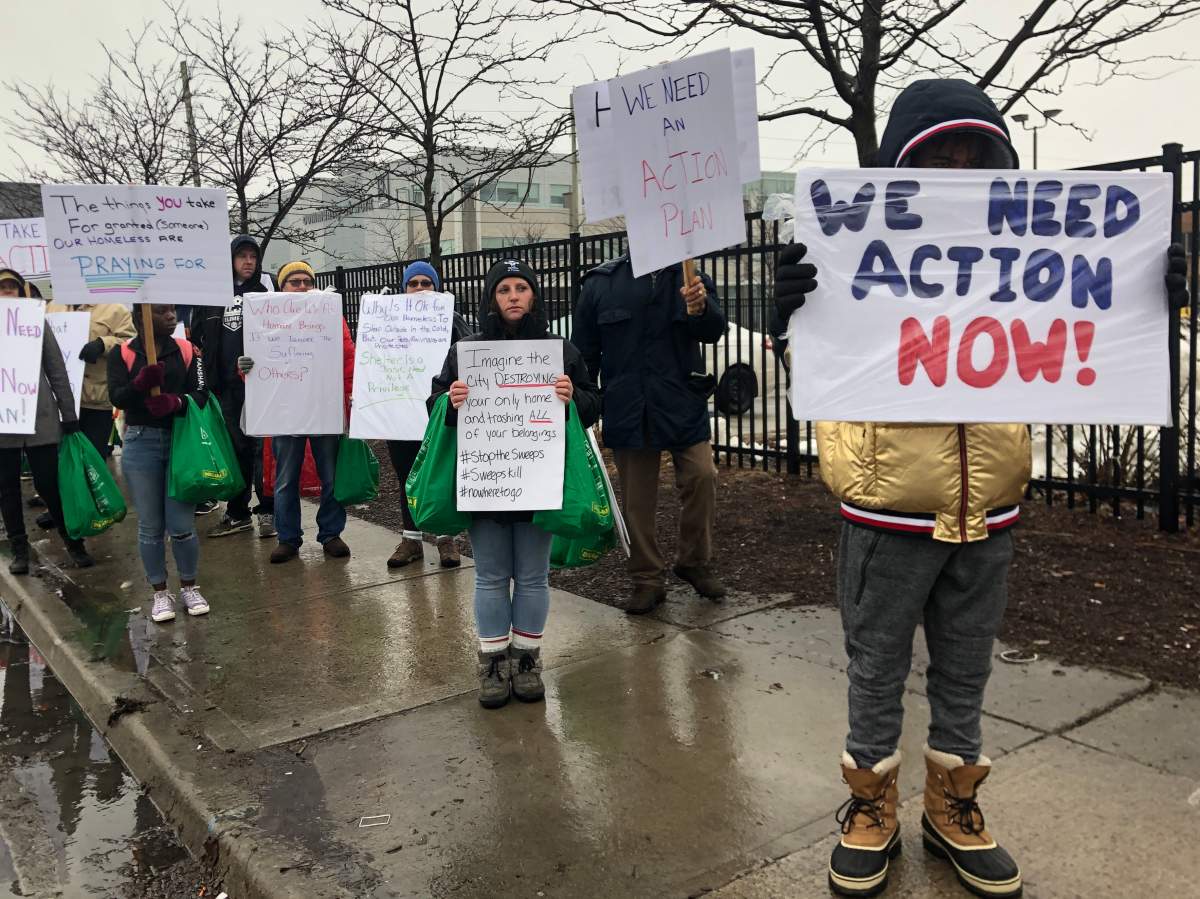 London’s Homeless Helpers group organized a walking protest through downtown London this morning to call on the city to find immediate solutions to make sure no one is out in the cold. 