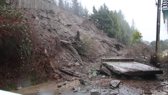 The scene of a small landslide in a North Burnaby neighbourhood on Thursday, Jan. 23, 2020.