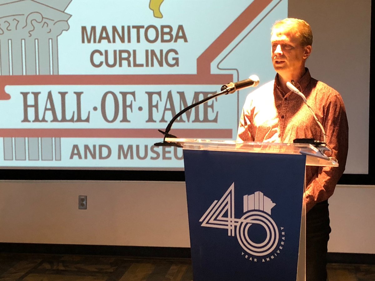 Jeff Stoughton at the news conference to announce his rink's 2020 induction into the team category of the Manitoba Curling Hall of Fame/Global News.  
