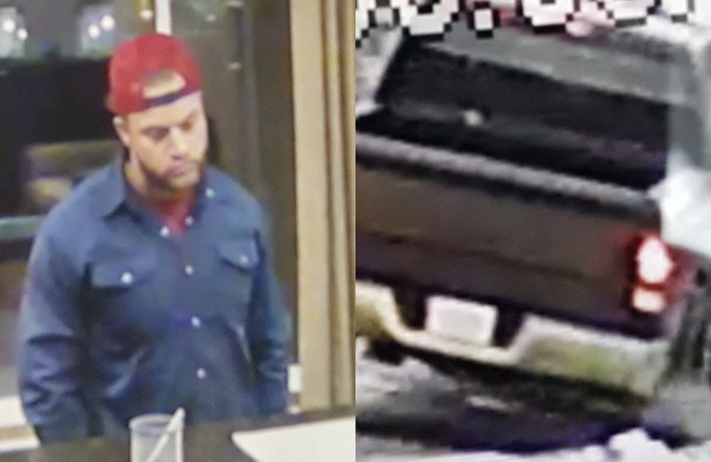 The suspect and vehicle being sought by RCMP in connection to a suspicious fire at a Kamloops hotel on Jan. 30, 2020.