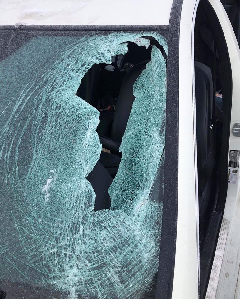 Karen Cliffe’s windshield after being hit by ice. Courtesy Karen Cliffe