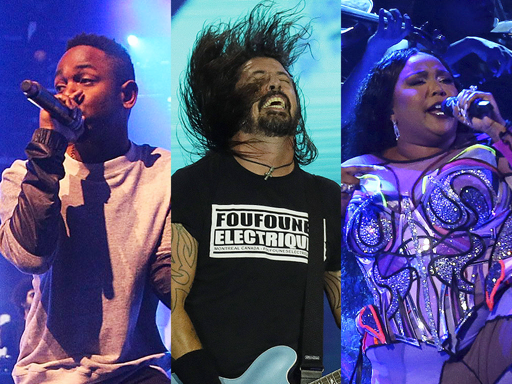 Left to right: Kendrick Lamar, Dave Grohl of Foo Fighters and Lizzo performing live. All three acts were set to headline Osheaga Music & Arts Festival in Montreal in August 2020.