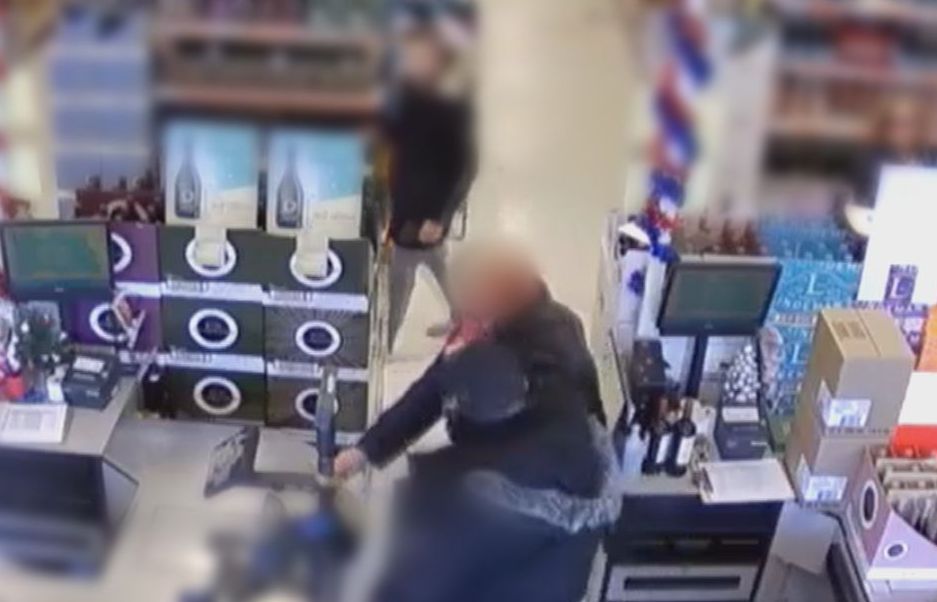 Still from surveillance video which captured a liquor store clerk being assaulted in a west Edmonton store on December 6, 2019.