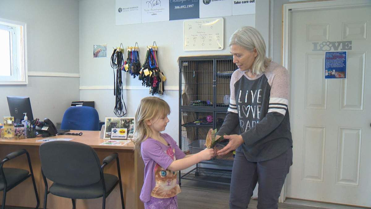 Mia Richards donated over $1,000 to the Moose Jaw Humane Society. She’s shown handing over the money to Dana Haukaas, the executive director of the Moose Jaw Humane Society