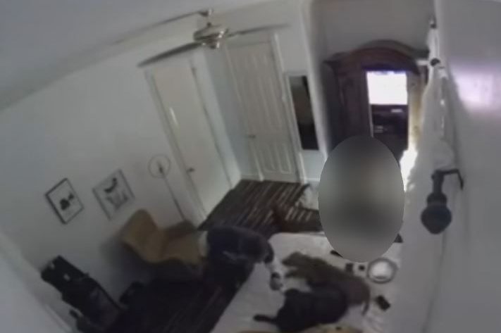 A man can be seen striking a dog in this Nest footage recorded in a teenager's bedroom in Florida on Dec. 23, 2019.