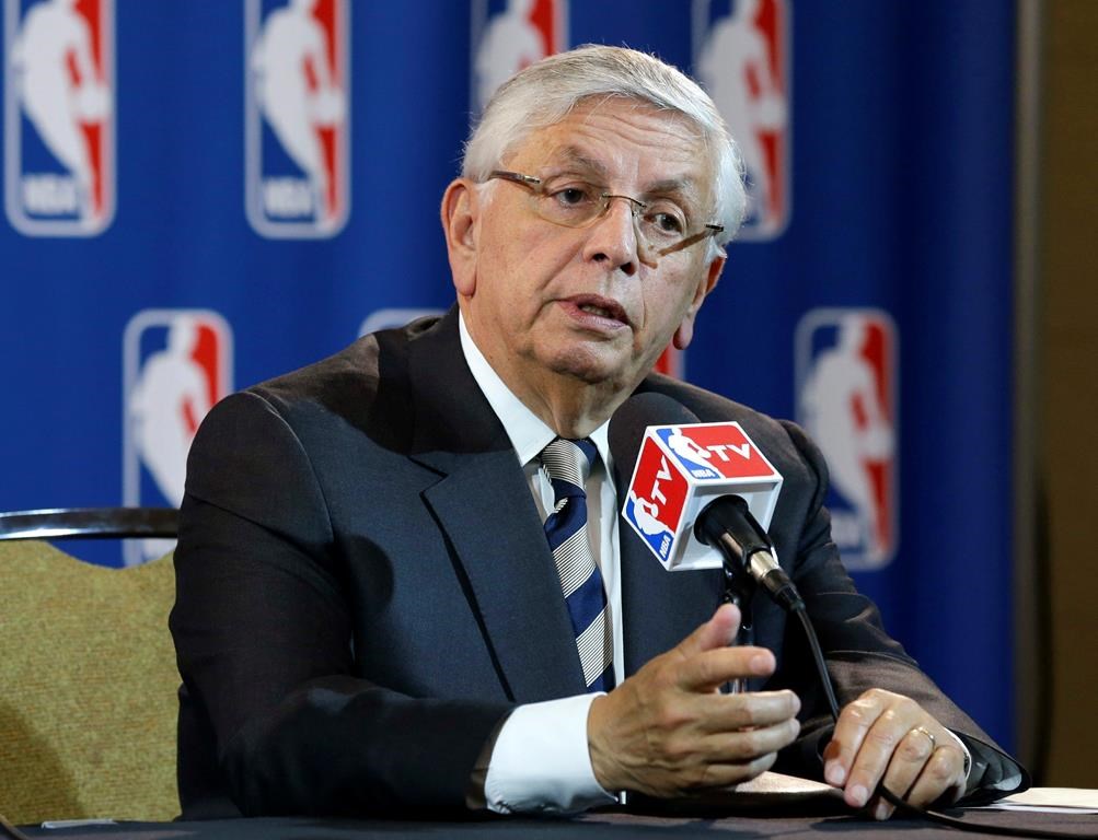 In this May 15, 2013 photo, NBA Commissioner David Stern takes a question from a reporter during a news conference following an NBA Board of Governors meeting in Dallas.