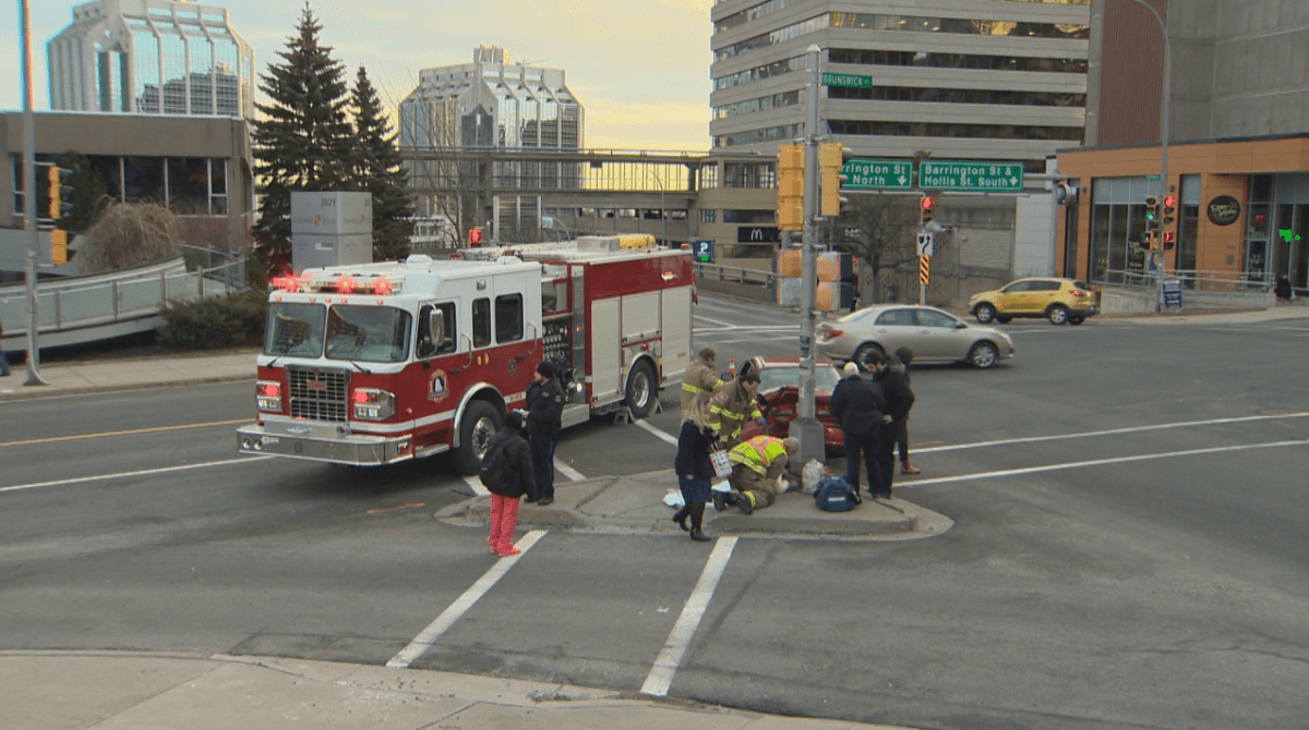 Emergency crews respond to the scene of a pedestrian-vehicle collision in Halifax on Thursday, Jan. 2, 2020. 